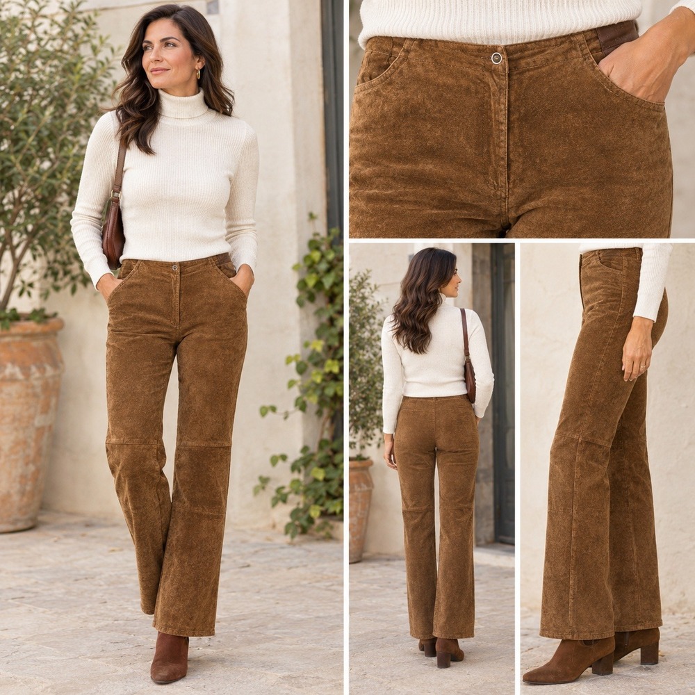 VTG Skotts Suede Washable Suede 100% Leather Pants Brown Women 16/38 Made Canada